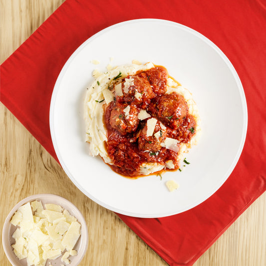 Italian Lean Beef Meatballs & Rosemary Parmesan Mash